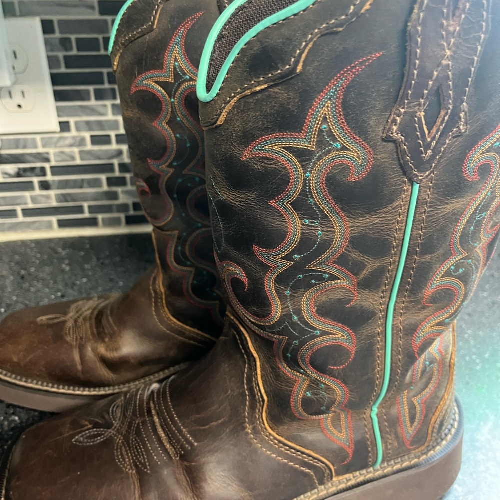 Justin Cowboy Cowgirl  Boots Women Girls Size 9, Brown leather - Picture 10 of 14